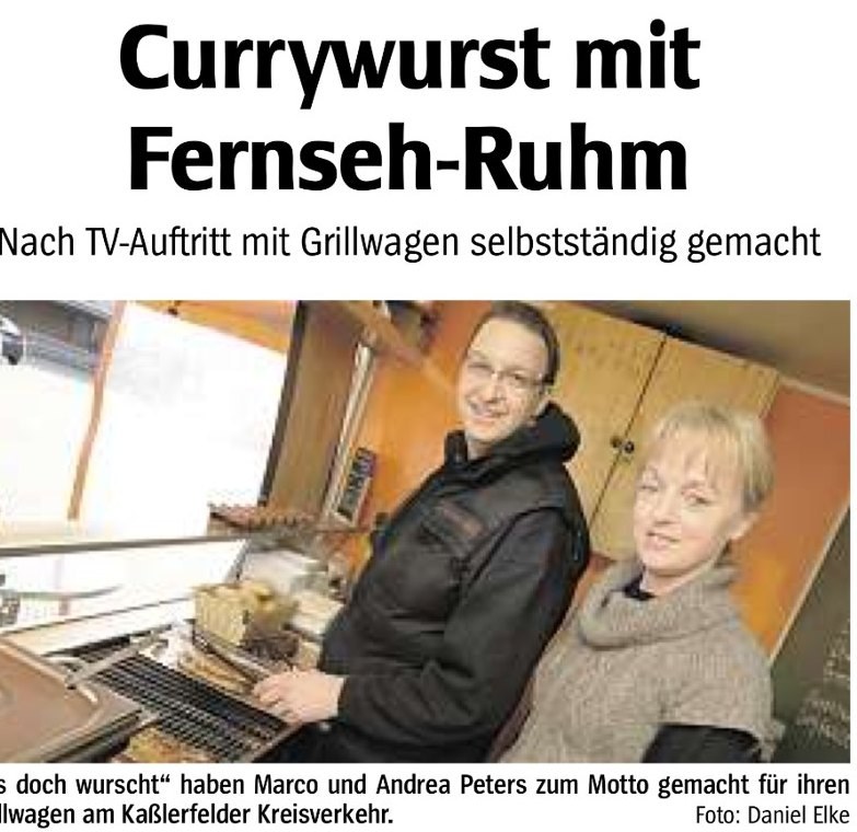 Zeitungsausschnitt Currywurst mit Fernseh-Ruhm mit Marco Peters im Foodtruck