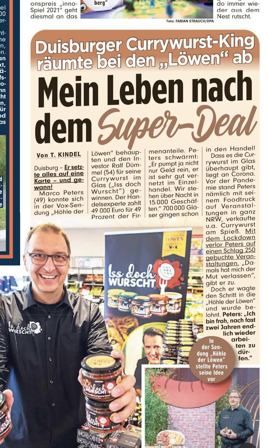 BILD-Ausschnitt über Marco Peters und seinen Deal bei Die Höhle der Löwen